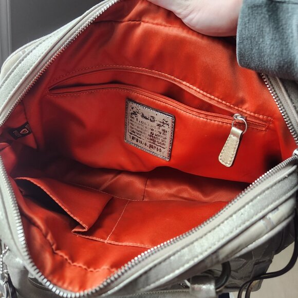 Coach Poppy Signature Sateen Metalic Pushlock Satchel Light Khaki - Picture 5 of 6